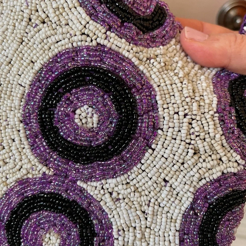 Vintage‎ Beaded Crossbody Purse. Purple, white, and black
